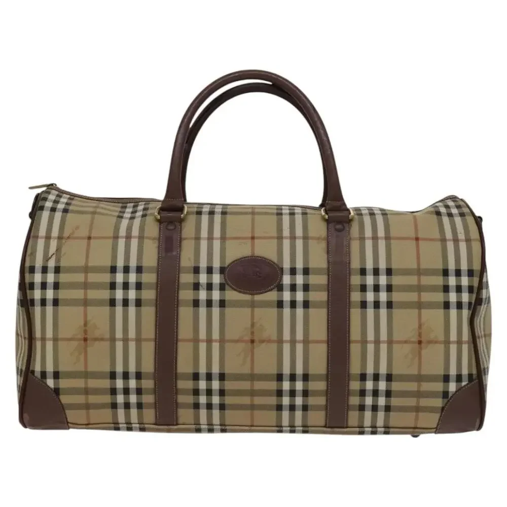 Burberry Nova Check Boston Bag Pvc Leather Beige